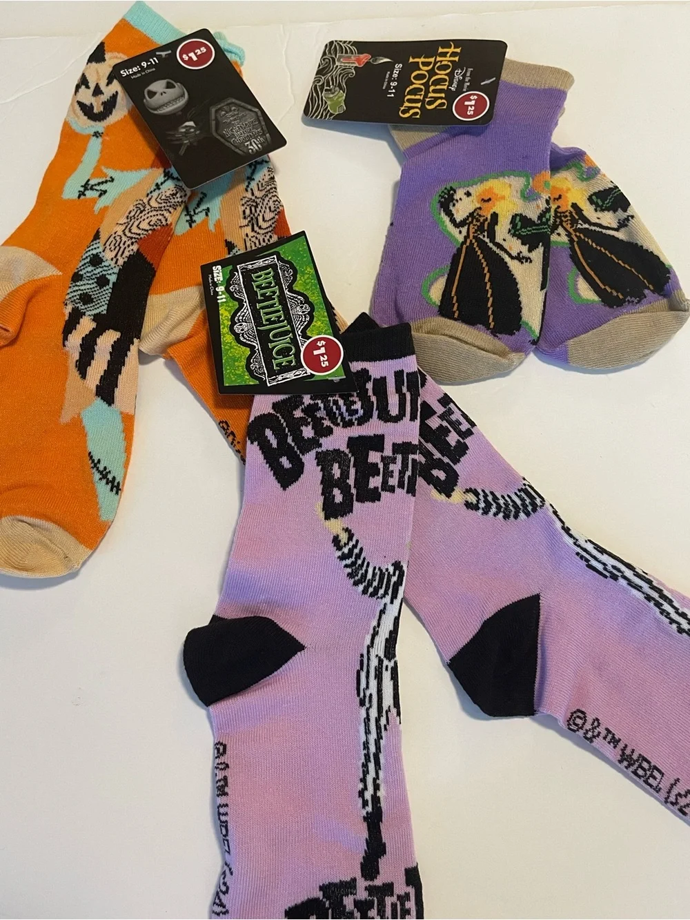 Halloween Socks Set Of 3 Size 9-11 Hocus Pocus Beetlejuice Sally Nightmare NWT